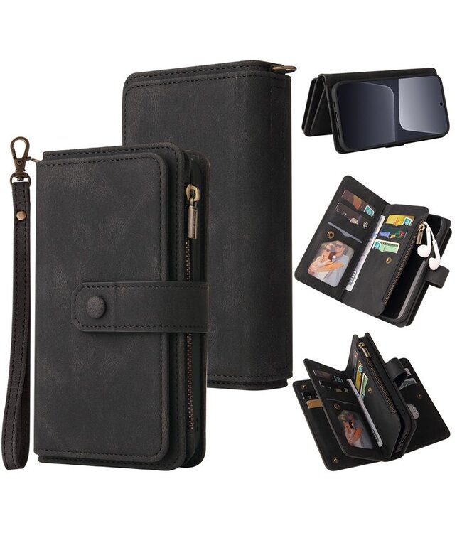 SoFetch Zwart Portemonnee Bookcase Hoesje met Polsbandje voor de Xiaomi 13