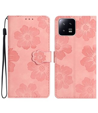 SoFetch Roze Bloemen Bookcase Hoesje met Polsbandje Xiaomi 13