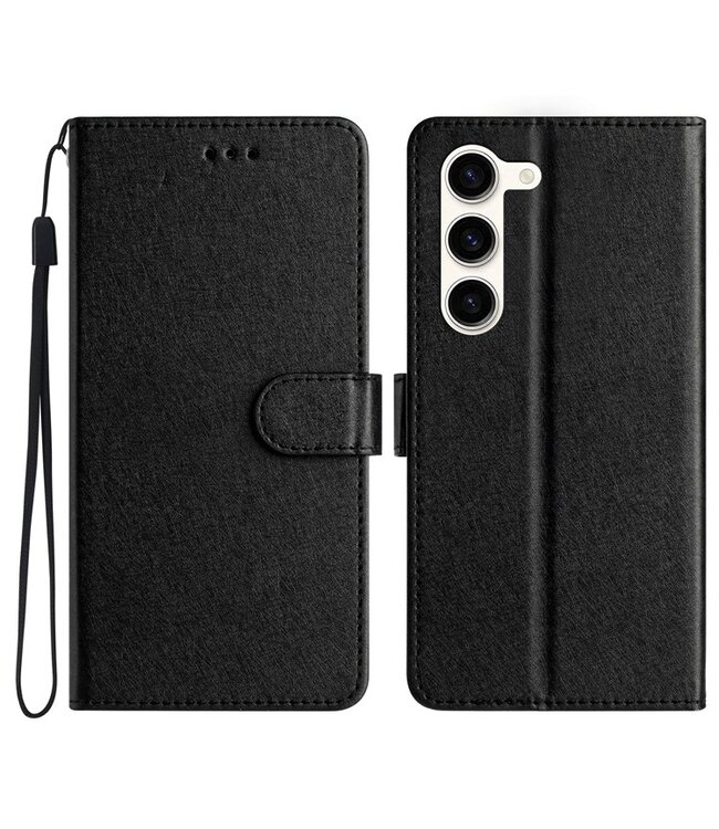 SoFetch Zwart Zijde Bookcase Hoesje voor de Samsung Galaxy S24