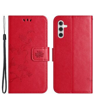 SoFetch Rood Bloemen Bookcase Hoesje Samsung Galaxy S24
