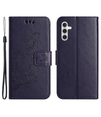 SoFetch Donkerpaars Bloemen Bookcase Hoesje Samsung Galaxy S24