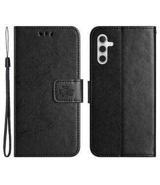 SoFetch Zwart Bloemen Bookcase Hoesje Samsung Galaxy S24