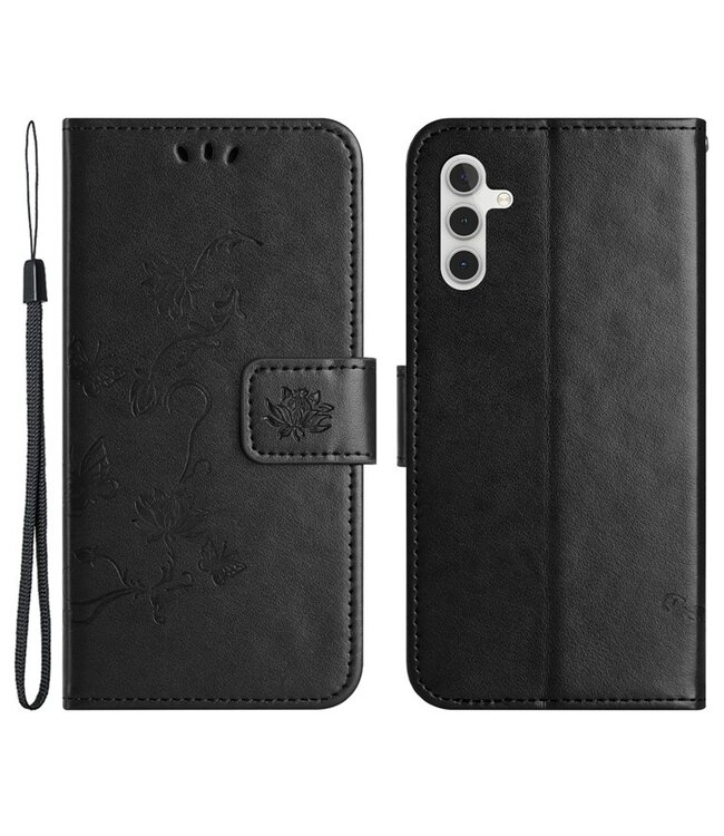 SoFetch Zwart Bloemen Bookcase Hoesje voor de Samsung Galaxy S24