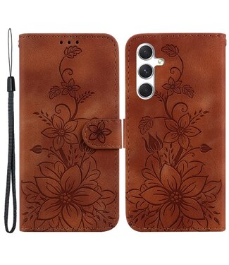 SoFetch Bruin Bloemen Bookcase Hoesje Samsung Galaxy S24