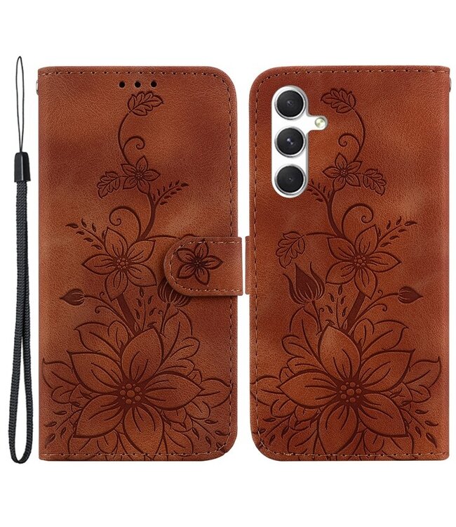 SoFetch Bruin Bloemen Bookcase Hoesje voor de Samsung Galaxy S24