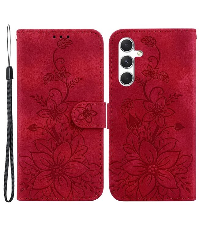 SoFetch Rood Bloemen Bookcase Hoesje voor de Samsung Galaxy S24