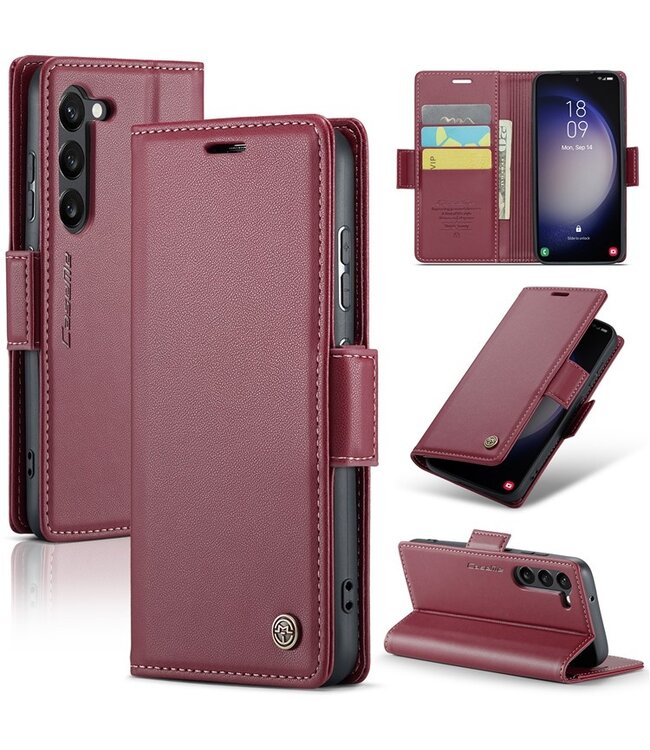 Rood RFID Pasjeshouder Bookcase Hoesje voor de Samsung Galaxy S24