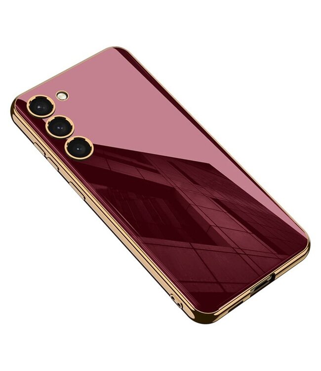 GKK Bordeaux Rood Glossy Stijlvol Hybride Hoesje voor de Samsung Galaxy S24