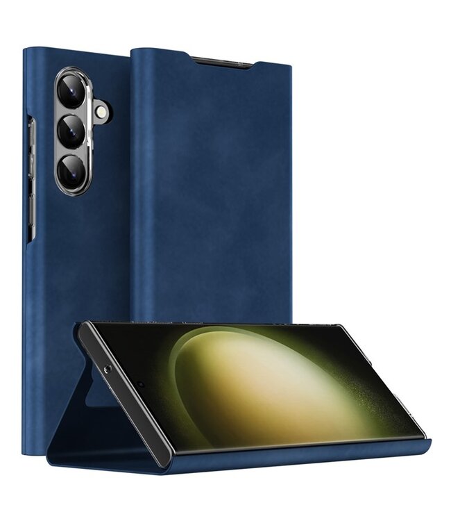 SoFetch Blauw Nappa Textuur Bookcase voor de Samsung Galaxy S24