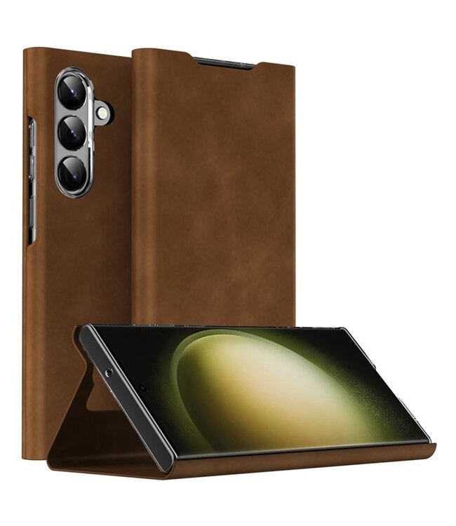 SoFetch Bruin Nappa Textuur Bookcase voor de Samsung Galaxy S24