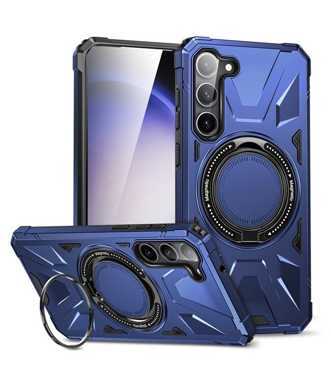 SoFetch Navy Blauw Ring Houder Hybride Hoesje voor de Samsung Galaxy S24