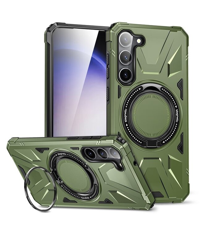 SoFetch Donkergroen Ring Houder Hybride Hoesje voor de Samsung Galaxy S24