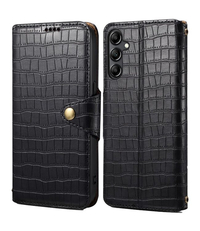 SoFetch Zwart Krokodillen Bookcase Hoesje voor de Samsung Galaxy S24