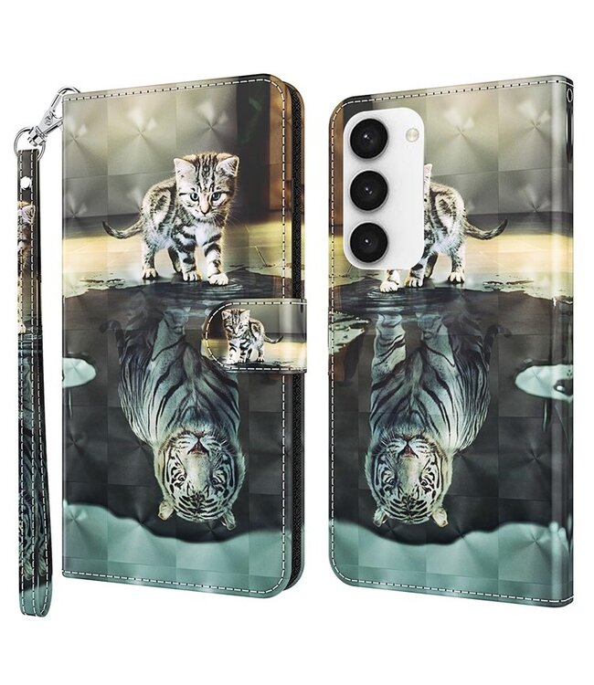 SoFetch  Kitten en Tijger Bookcase Hoesje voor de Samsung Galaxy S24