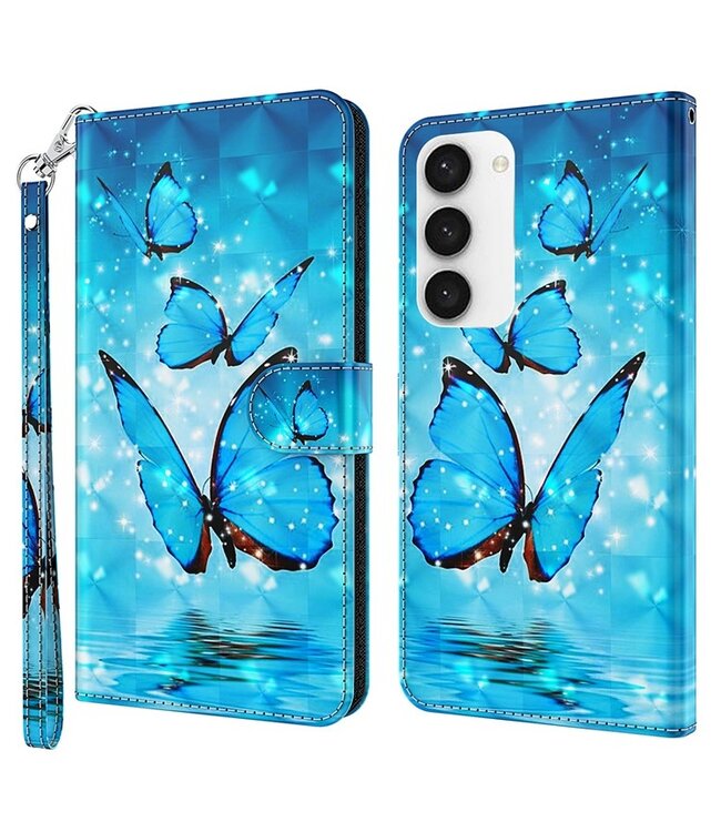 SoFetch  Blauwe Vlinders Bookcase Hoesje voor de Samsung Galaxy S24