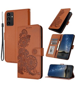 SoFetch Koffiebruin Bloemen Bookcase Hoesje Samsung Galaxy S24