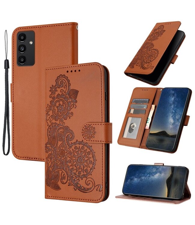 SoFetch Koffiebruin Bloemen Bookcase Hoesje voor de Samsung Galaxy S24