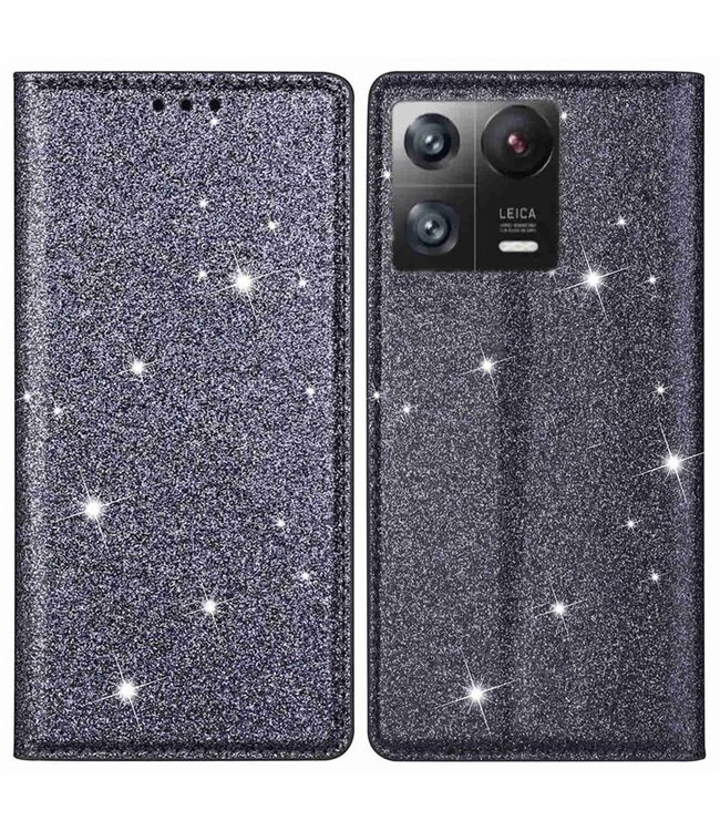 SoFetch Grijs Glitters Bookcase Hoesje voor de Xiaomi 13 Pro