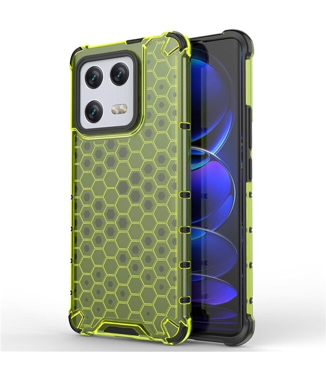 SoFetch Groen Valbestendig Honingraat Hybride Hoesje voor de Xiaomi 13 Pro