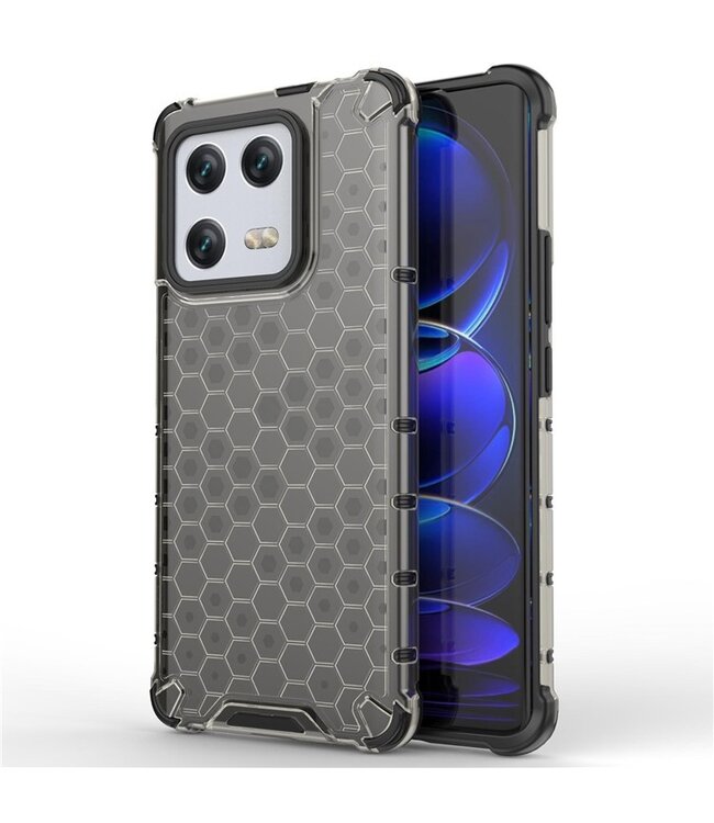 SoFetch Zwart Valbestendig Honingraat Hybride Hoesje voor de Xiaomi 13 Pro