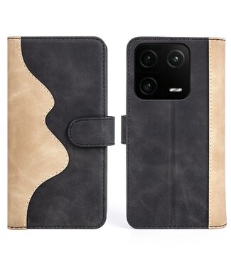 SoFetch Zwart Twee kleuren Bookcase Hoesje Xiaomi 13 Pro