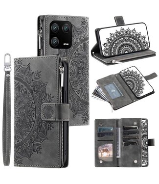 SoFetch Grijs Mandala Bookcase Hoesje met Handriem Xiaomi 13 Pro