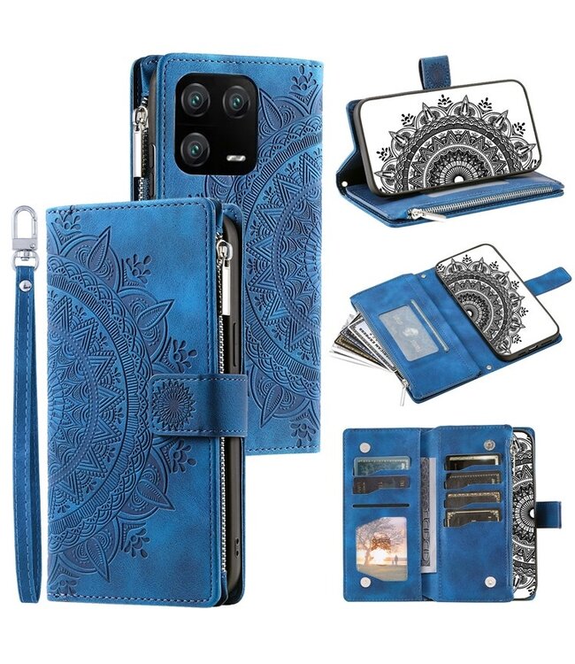 SoFetch Blauw Mandala Bookcase Hoesje met Handriem voor de Xiaomi 13 Pro