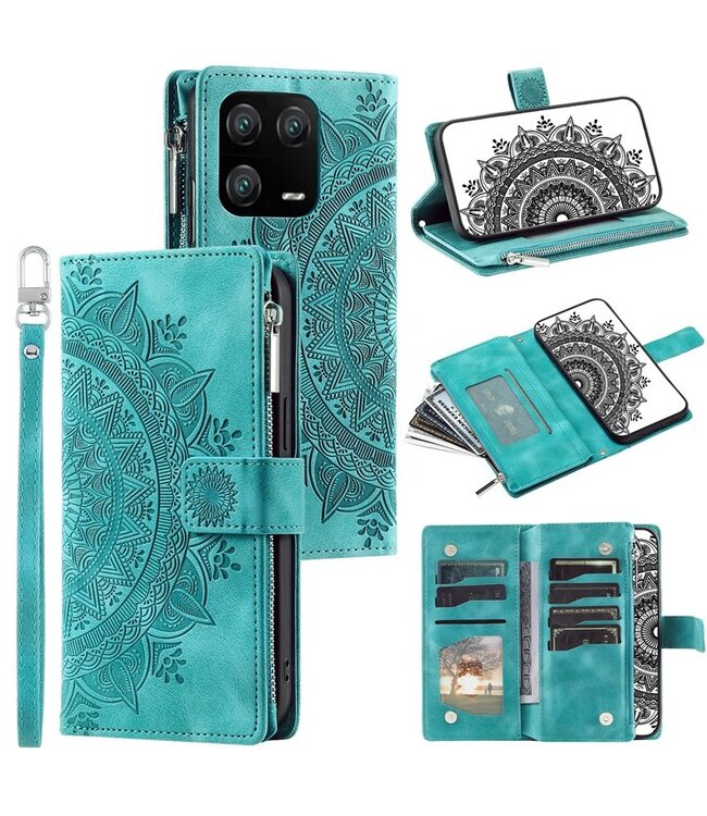 SoFetch Groen Mandala Bookcase Hoesje met Handriem voor de Xiaomi 13 Pro