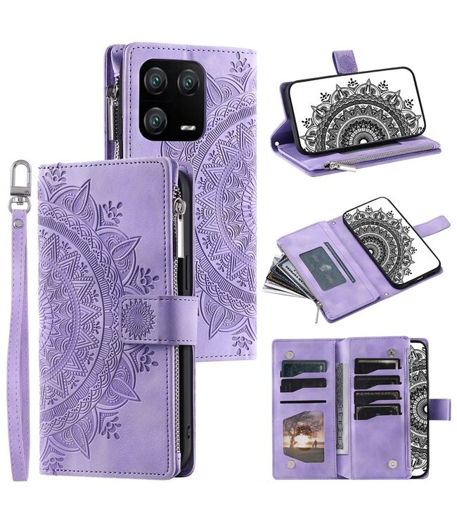 SoFetch Paars Mandala Bookcase Hoesje met Handriem voor de Xiaomi 13 Pro