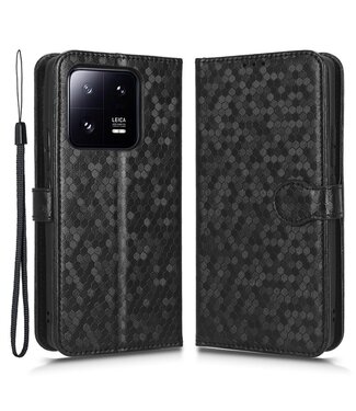 SoFetch Zwart Stippen Bookcase Hoesje met Handriem Xiaomi 13 Pro