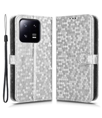 SoFetch Zilver Stippen Bookcase Hoesje met Handriem Xiaomi 13 Pro