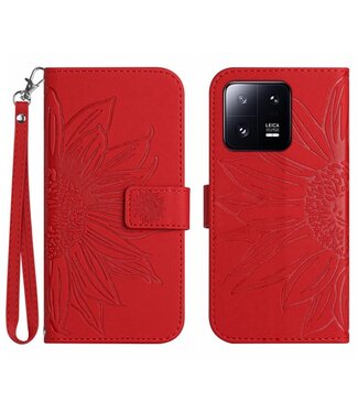 SoFetch Rod Zonnebloem Bookcase Hoesje met Handriem Xiaomi 13 Pro