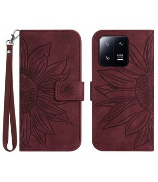 SoFetch Bordeaux Rood Zonnebloem Bookcase Hoesje met Handriem Xiaomi 13 Pro