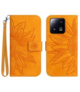 SoFetch Geel Zonnebloem Bookcase Hoesje met Handriem Xiaomi 13 Pro