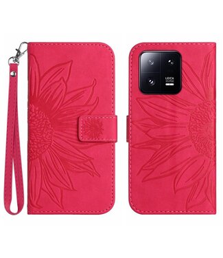 SoFetch Roze Zonnebloem Bookcase Hoesje met Handriem Xiaomi 13 Pro