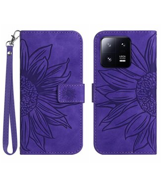 SoFetch Paars Zonnebloem Bookcase Hoesje met Handriem Xiaomi 13 Pro