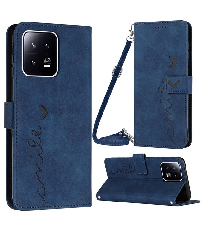 SoFetch Saffierblauw Zacht Smile Bookcase Hoesje met Polsbandje voor de Xiaomi 13 Pro
