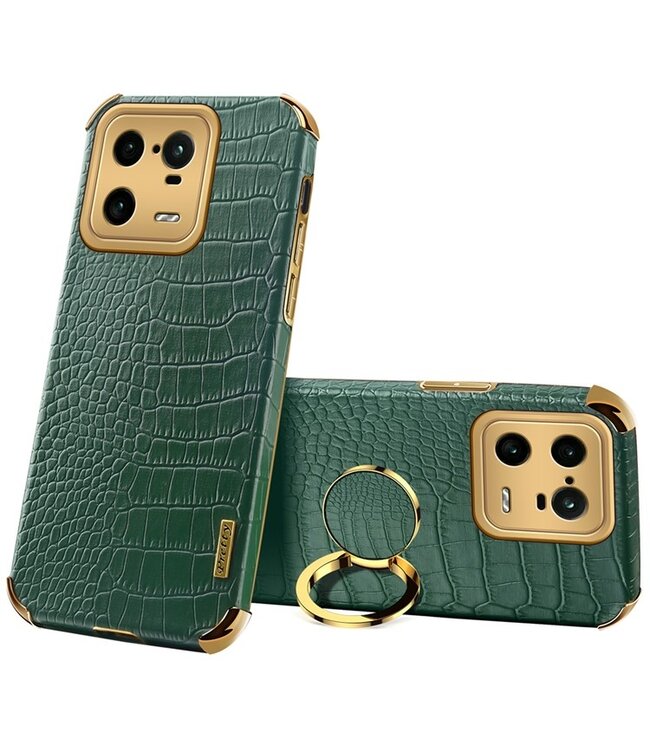 SoFetch Groen Ring Houder Krokodillen Hybride Hoesje voor de Xiaomi 13 Pro