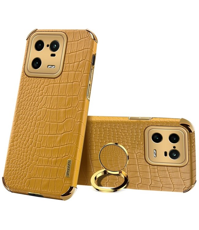 SoFetch Geel Ring Houder Krokodillen Hybride Hoesje voor de Xiaomi 13 Pro