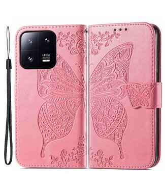 SoFetch Roze Vlinder Bookcase Hoesje met Polsbandje Xiaomi 13 Pro