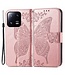 SoFetch Rozegoud Vlinder Bookcase Hoesje met Polsbandje voor de Xiaomi 13 Pro