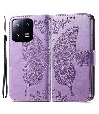 SoFetch Lichtpaars Vlinder Bookcase Hoesje met Polsbandje Xiaomi 13 Pro