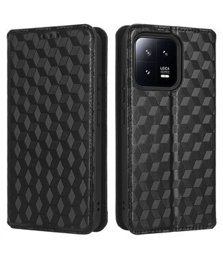 SoFetch Zwart Magnetisch Ruiten Bookcase Hoesje Xiaomi 13 Pro
