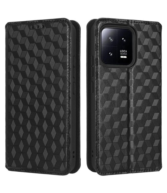SoFetch Zwart Magnetisch Ruiten Bookcase Hoesje voor de Xiaomi 13 Pro