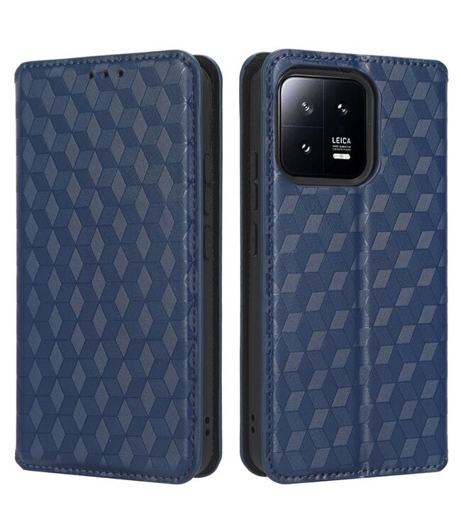 SoFetch Blauw Magnetisch Ruiten Bookcase Hoesje voor de Xiaomi 13 Pro