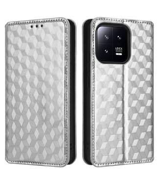 SoFetch Zilver Magnetisch Ruiten Bookcase Hoesje Xiaomi 13 Pro