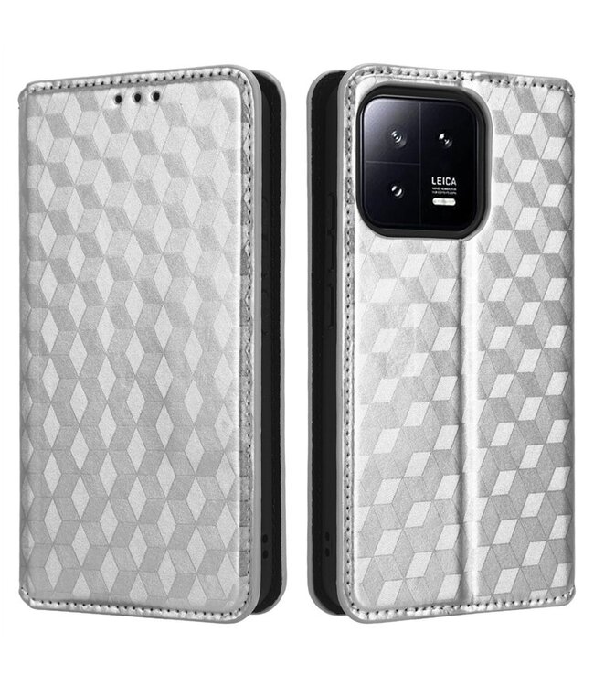 SoFetch Zilver Magnetisch Ruiten Bookcase Hoesje voor de Xiaomi 13 Pro