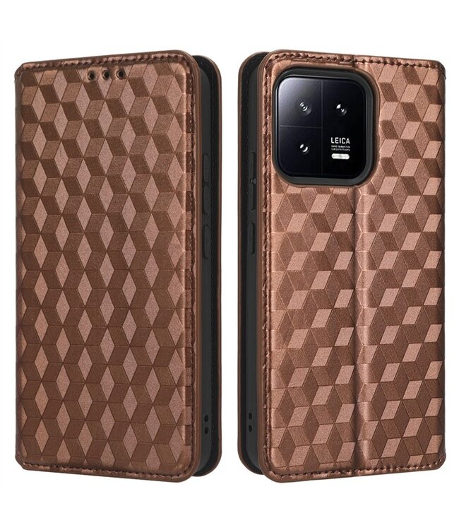SoFetch Bruin Magnetisch Ruiten Bookcase Hoesje voor de Xiaomi 13 Pro