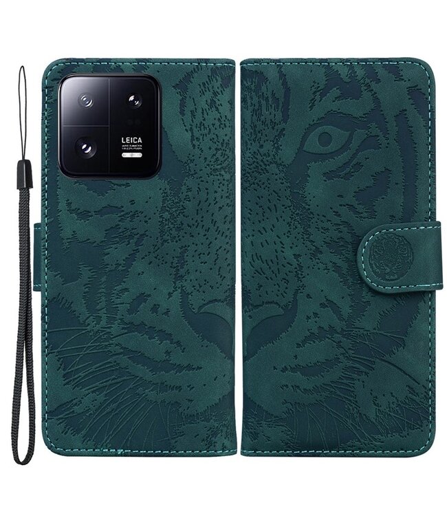 SoFetch Groen Tijger Bookcase Hoesje met Polsbandje voor de Xiaomi 13 Pro