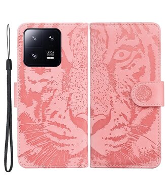 SoFetch Roze Tijger Bookcase Hoesje met Polsbandje Xiaomi 13 Pro